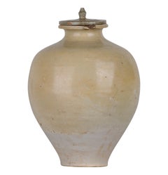 Vaso in ceramica bianca smaltata cinese Tang con coperchio