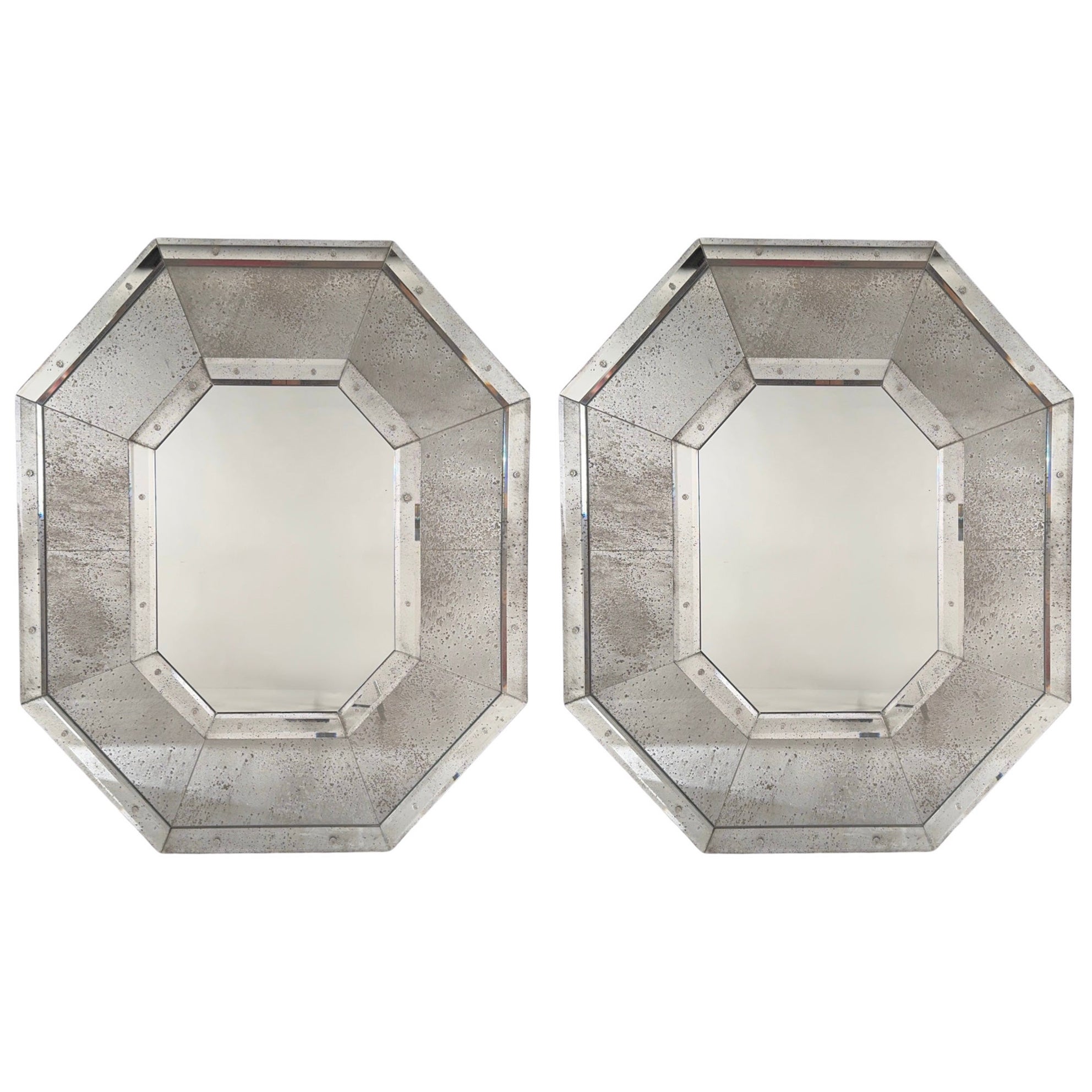 Pair of Tall 'Octogone' Beveled Mirrors by Design Frères For Sale