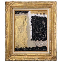 Black & Gold Modern Brutalist Abstract in Vintage 60s Frame by Machado Arte