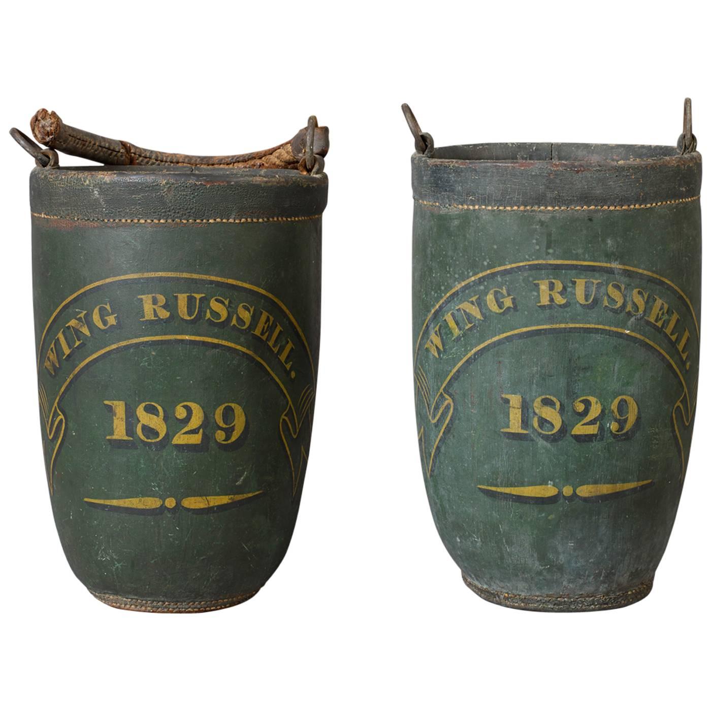 Rare Pair of Leather Fire Buckets For Sale