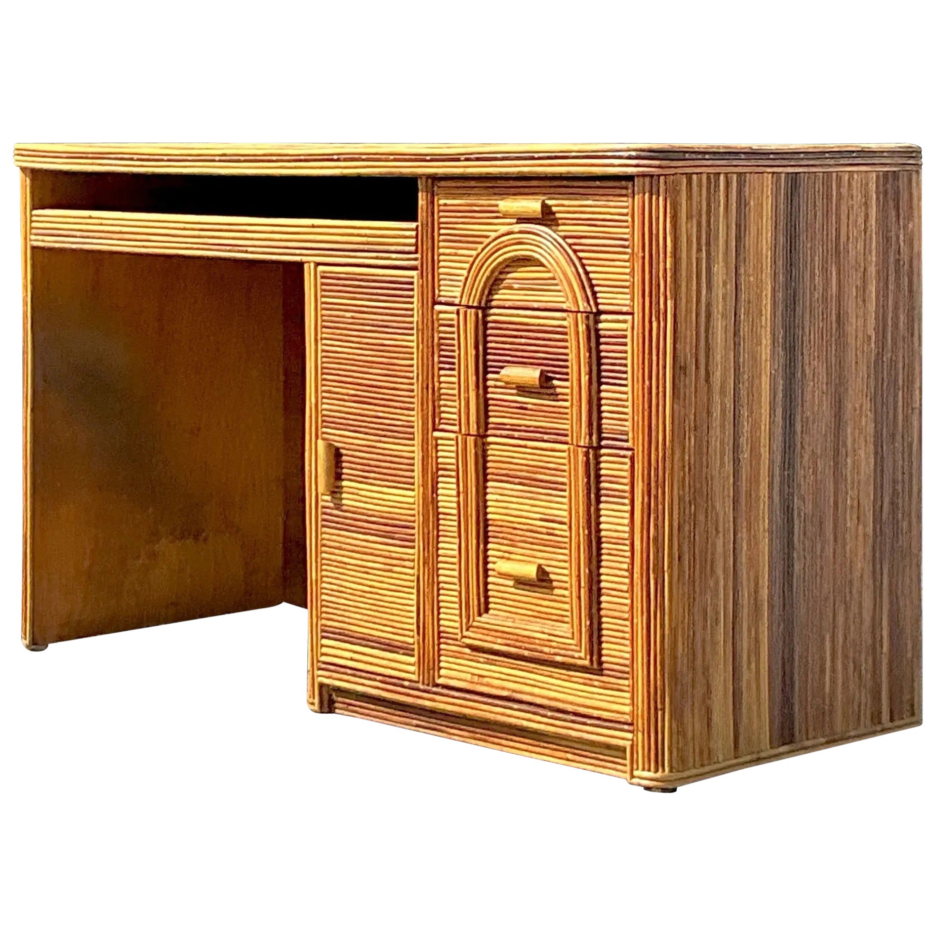 Vintage Coastal Pencil Reed Writing Desk