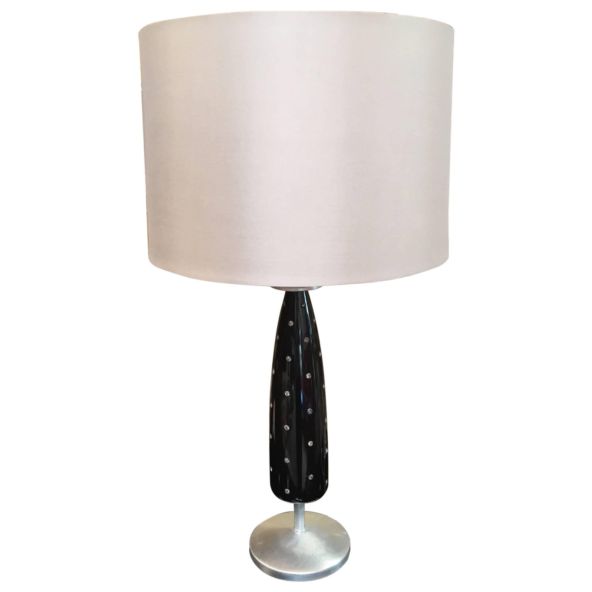 Black Lacquer and Jeweled Table Lamp in the style of Tommi Parzinger For Sale