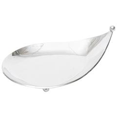 Hallmarked Sterling Silver Sculptural Tear Drop Tray/Bowl with Three Ball Feet 12