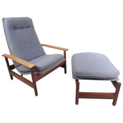 Unique Mid-Century Danish Style Lounge Chair with Ottoman