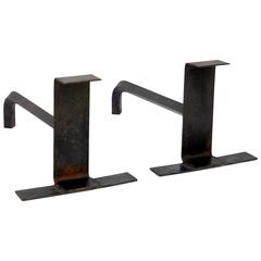 Pair of Chic French 1940s Modernist Andirons in the Style of Jacques Adnet