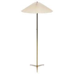 Mid-Century Modern Tripod Brass and Folding Shade Floor Lamp in Japanese Style