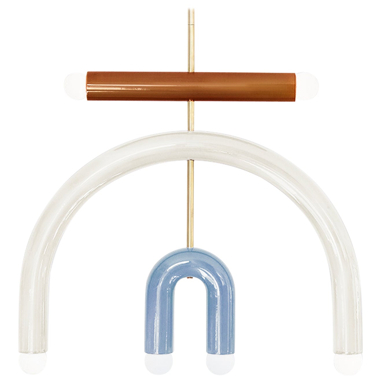 Ceramic Pendant Lamp 'TRN F3' by Pani Jurek, Ochre, White, Blue