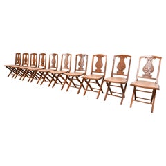 Antique Arts & Crafts Carved Oak Lyre Back Folding Chairs by Phoenix Chair Co.
