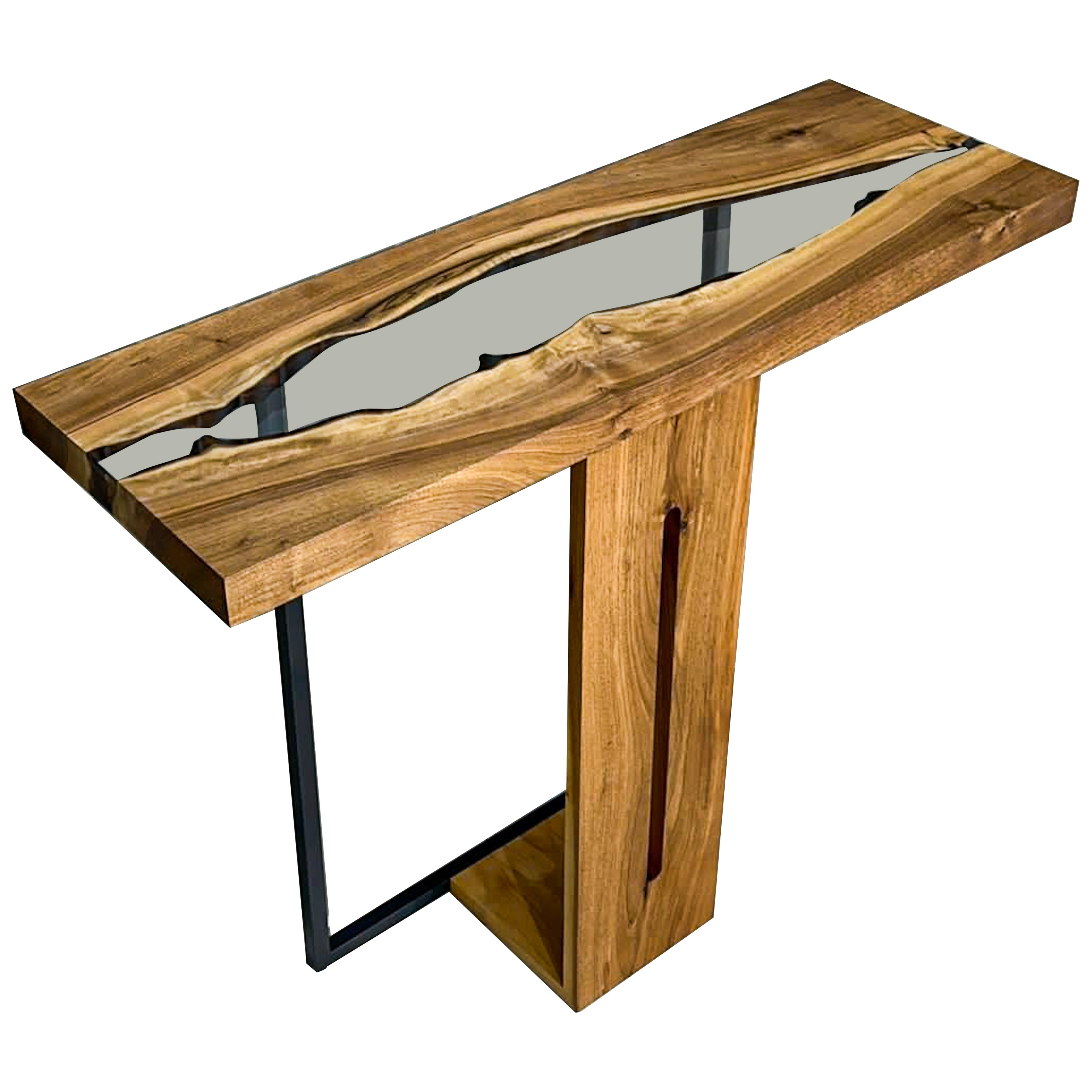 Tavolo da console in noce - Tavolo da ingresso personalizzato in resina epossidica - Tavolo da console marrone