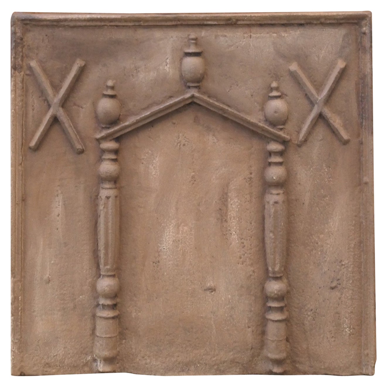 French Louis XIV Period 'Pillars and Pediment' Fireback / Backsplash For Sale