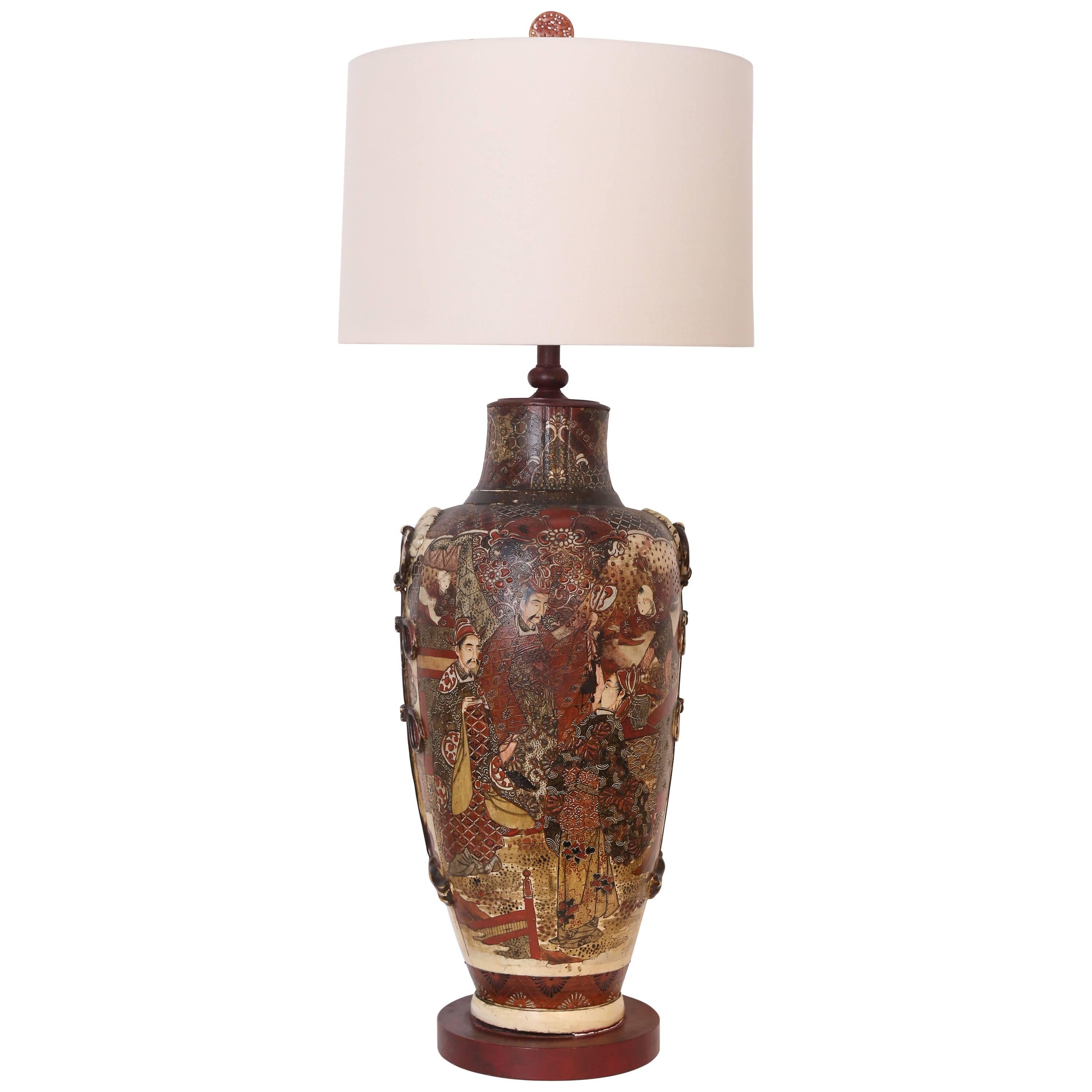19th Century Satsuma Large Vase Lamp For Sale