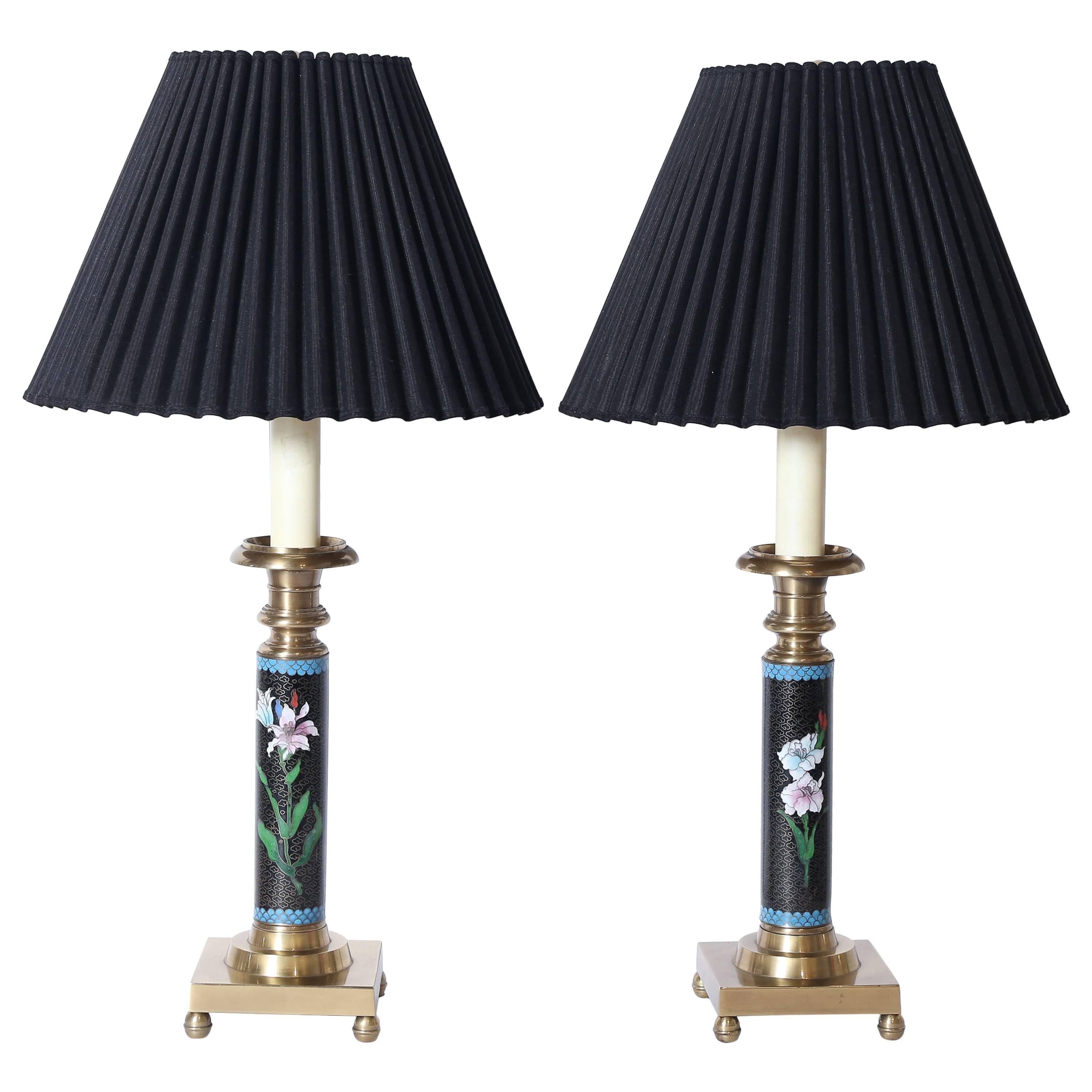 Pair of Frederick Cooper Cloisonné Lamps For Sale