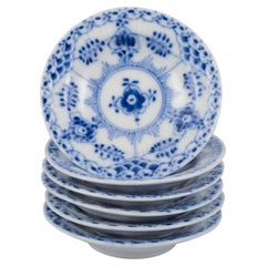 Royal Copenhagen Blue Fluted Half Lace, set of six caviar bowls/butter pats.