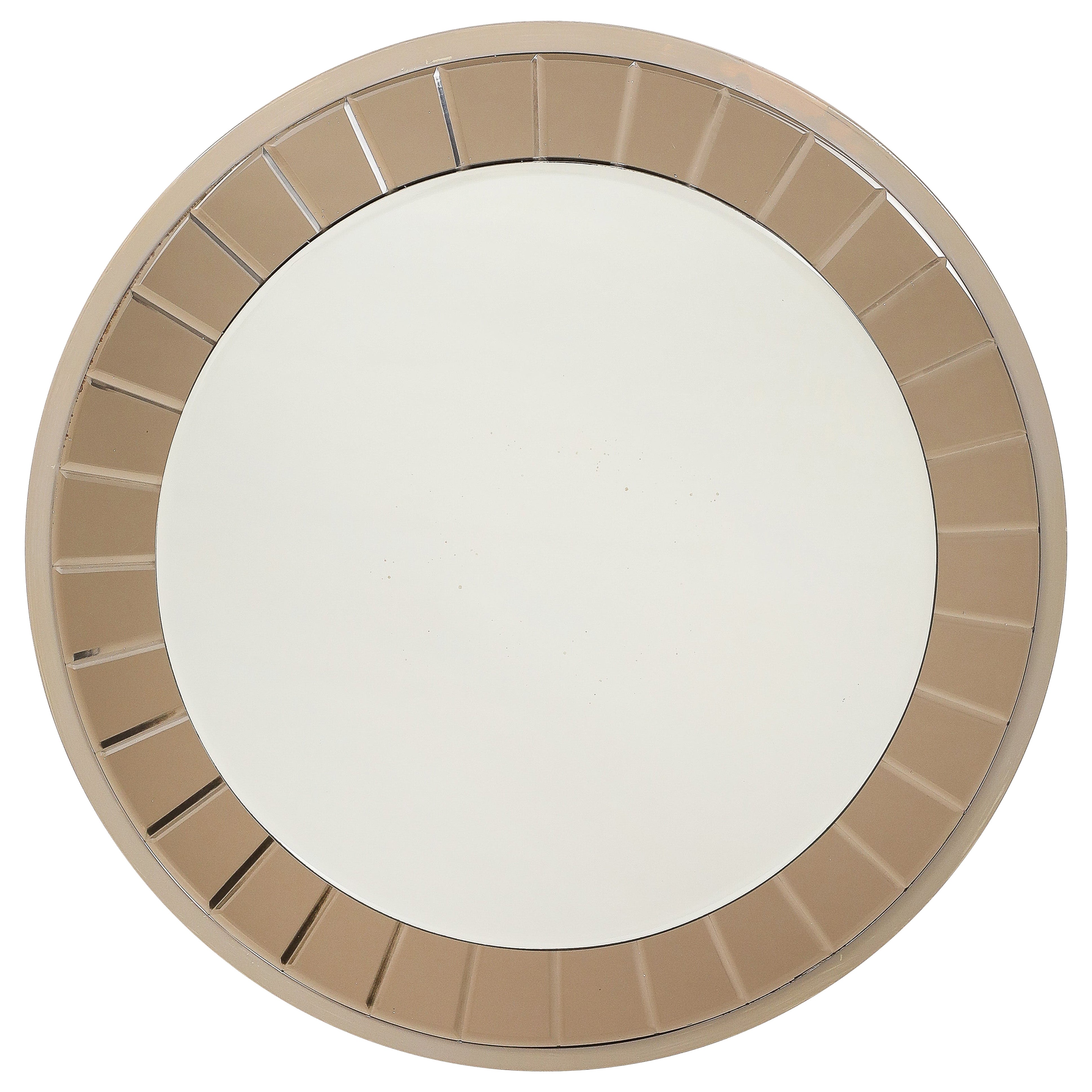 Cristal Arte Faceted Crystal Grey Glass Circular Mirror, circa 1960