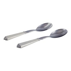 Georg Jensen Pyramid. Salad set in sterling silver and stainless steel.