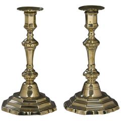 Antique Pair of French Brass Candlesticks, 18th Century
