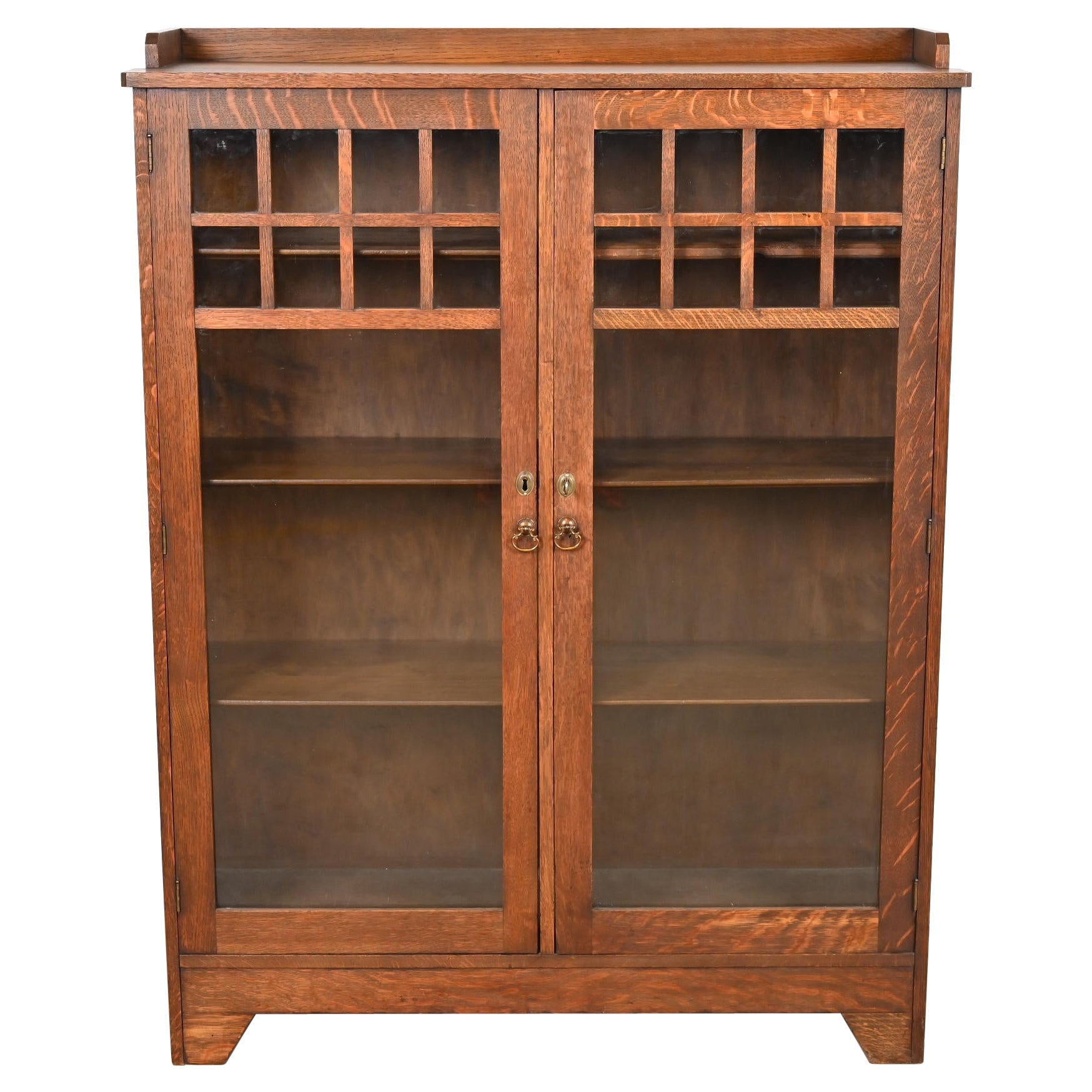 Lifetime Furniture Mission Oak Arts & Crafts Glass Front Double Bookcase Cabinet