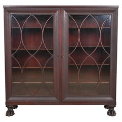 George C. Flint Co. Antique American Empire Carved Mahogany Double Bookcase