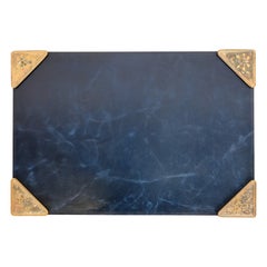 Antique Tiffany Studios New York Bronze Doré & Abalone Blotter Corners With Leather Pad