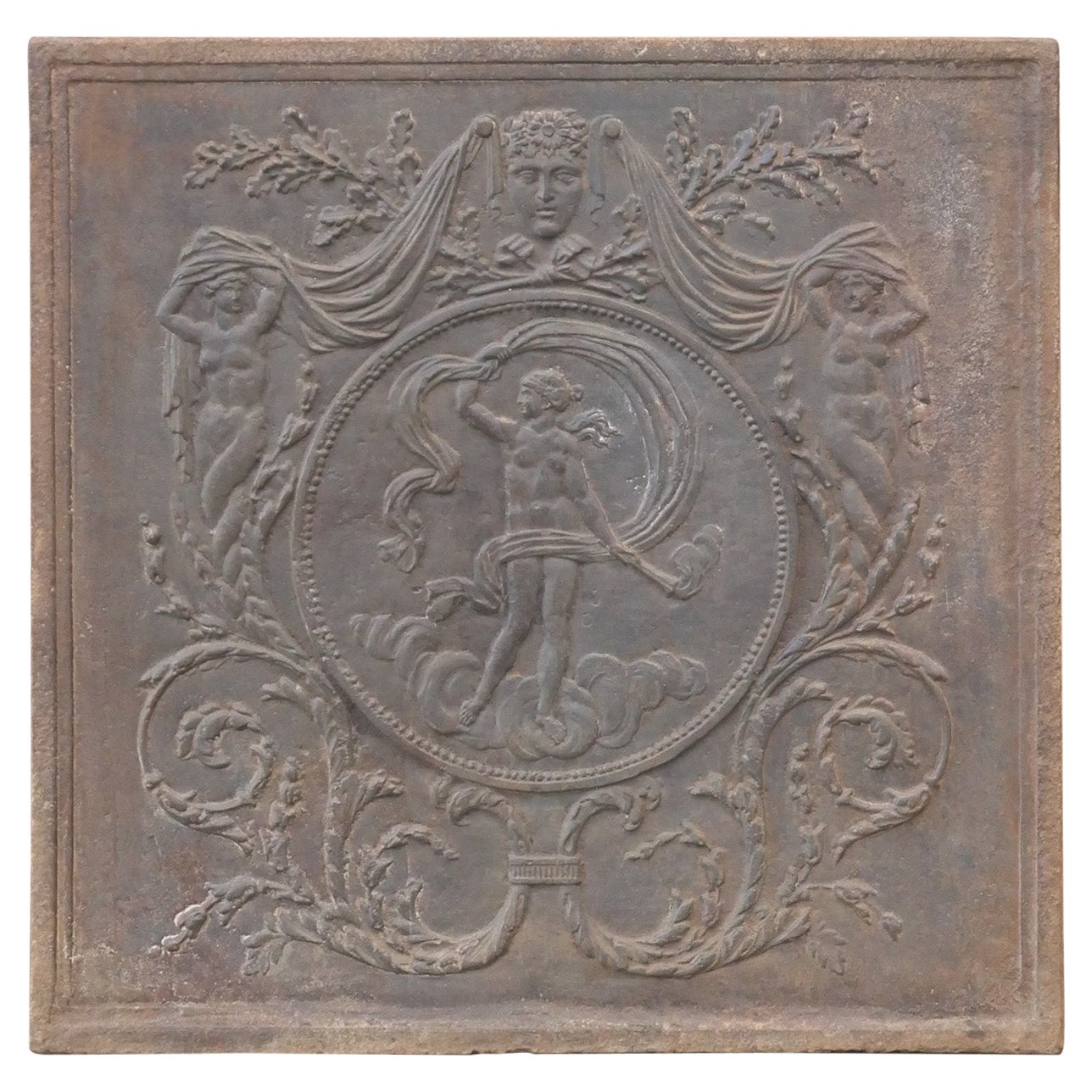 Antique French Fireback / Backsplash con la dea Venere, periodo neoclassico