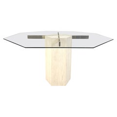 Brass and travertine dining table by Artedi, 1970s