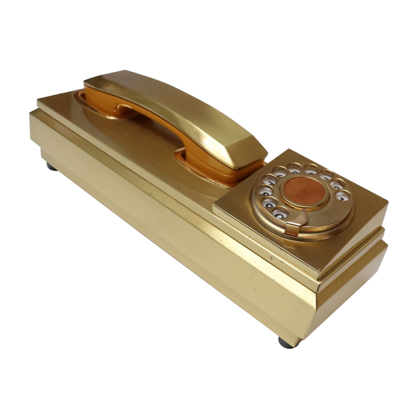 Vintage Italian Modernist Gold Aluminum Rotary Telephone by CR Telefonia