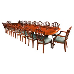 Vintage 16ft Regency Style Dining Table & 18 Chairs Flame Mahogany 20th Century