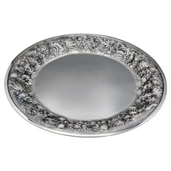 XX Century Italian solid 800 silver Dish /Tray  with wide chiseled flower edge