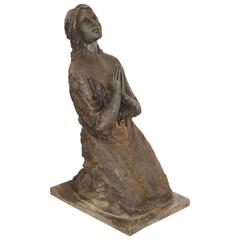 G. Curti Bronze Statue of a Praying Woman