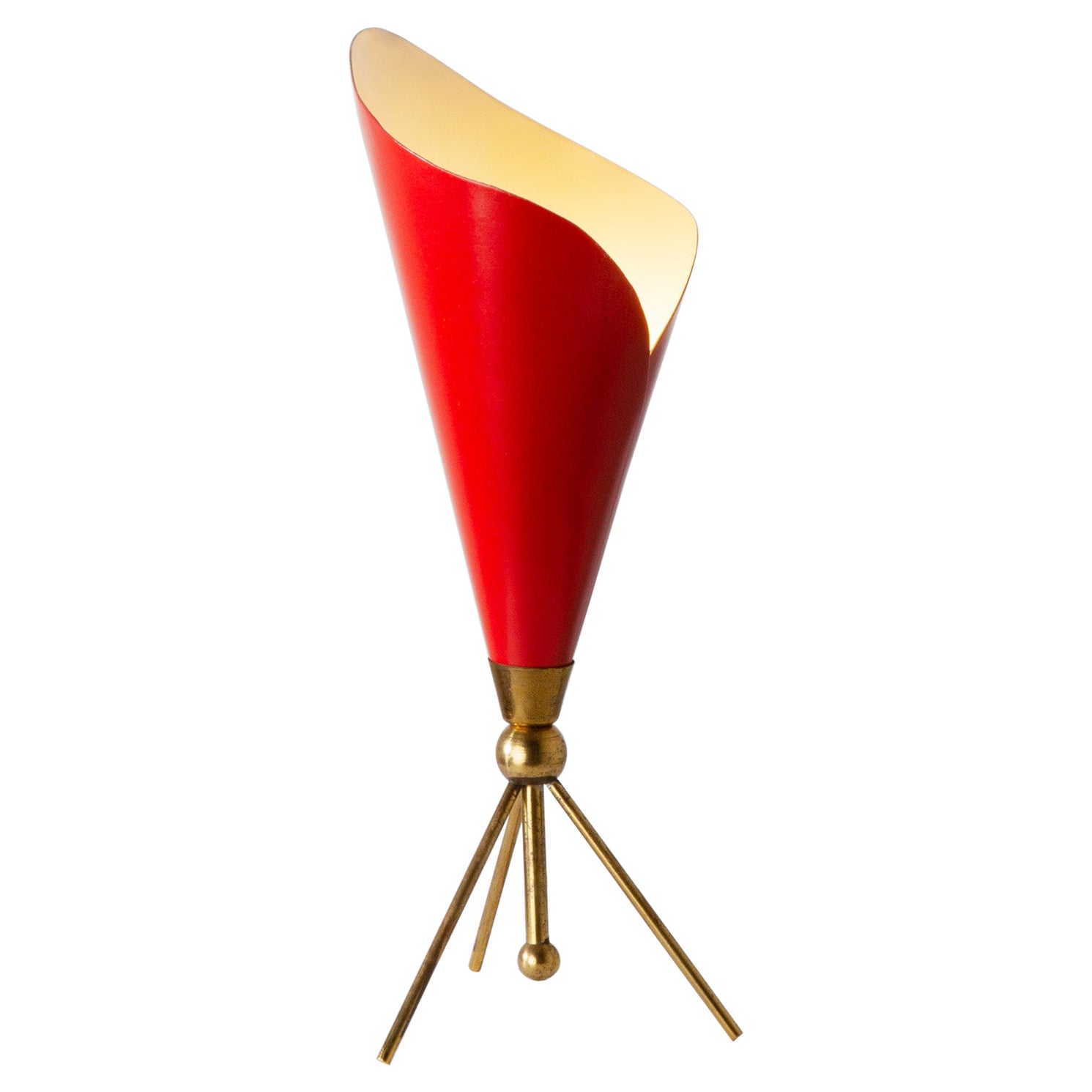 Lampe de bureau vintage Angelo Lelii en laiton et aluminium rouge, milieu du siècle 1959