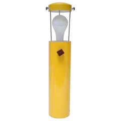 Mid-Century Yellow Cylindrical Lantern Table Lamp with Three-Way Walnut Switch