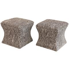Pair of Brown and Cream Ottomans