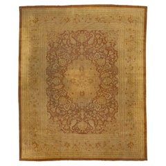 Antique Indian Amritsar Brown Wool Rug Handmade with Medallion Design