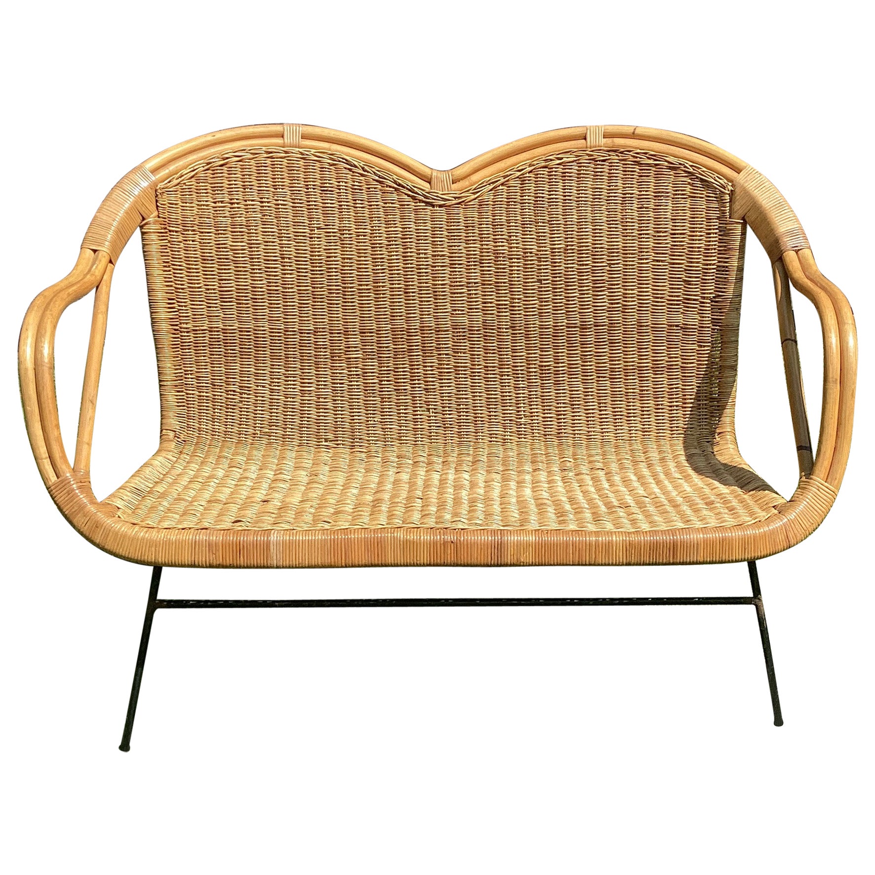 Vintage Iron and Wicker Settee