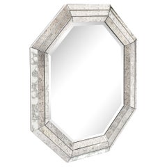 Mid-Century Modernist Tessellated Octagonal Smoked Antiqued Mirror Border