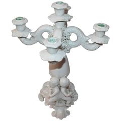 Italian Faience Candelabra with Cherubs Signed, Italy