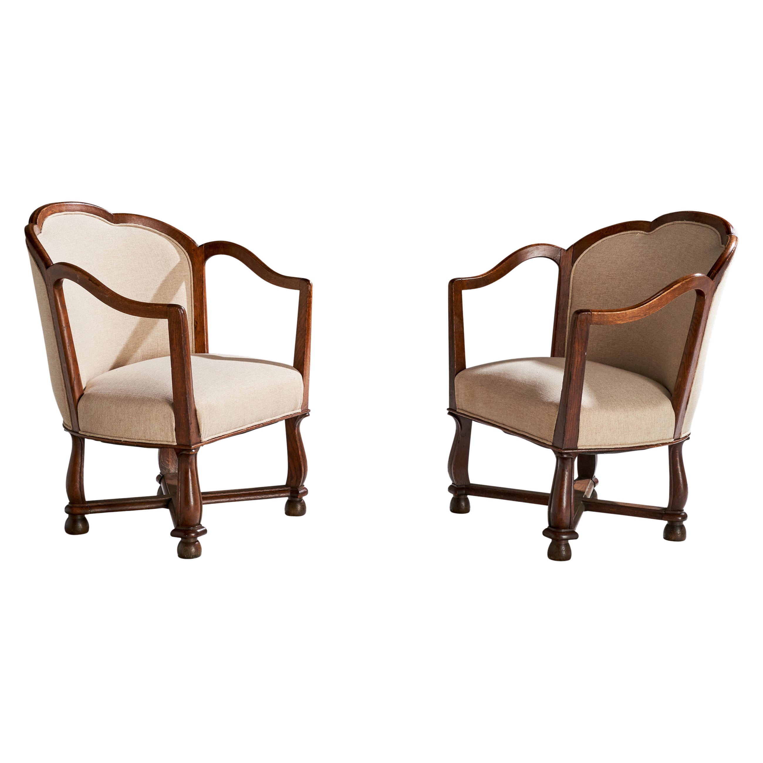 Ragnar Östman, Lounge Chairs, Oak, Fabric, Sweden, 1920s