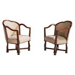 Ragnar Östman, Lounge Chairs, Oak, Fabric, Sweden, 1920s