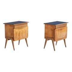 Comodini di design italiano, Wood, vetro, ottone, Italia, anni '50