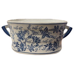 Vintage Chinese Blue and White Porcelain Foot Bath Bowl with Floral Motifs