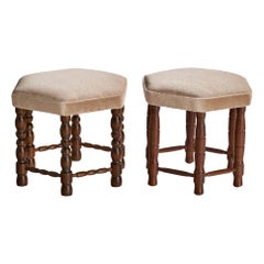 Swedish Designer, Stools, Wood, Mohair, Sweden, 1920s