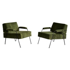 American Designer, Lounge Chairs, Iron, Velvet, USA, 1950s