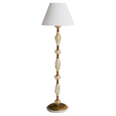 Italienischer Designer, Stehleuchte, Messing, Murano Glas, Marmor, Stoff, Italien, 1930er Jahre