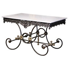 French Marble Top Polished Iron and Bronze "Table de Boucher" or Pastry Table