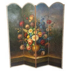19th Century French Hand Painted Arched Four-Panel Folding Screen