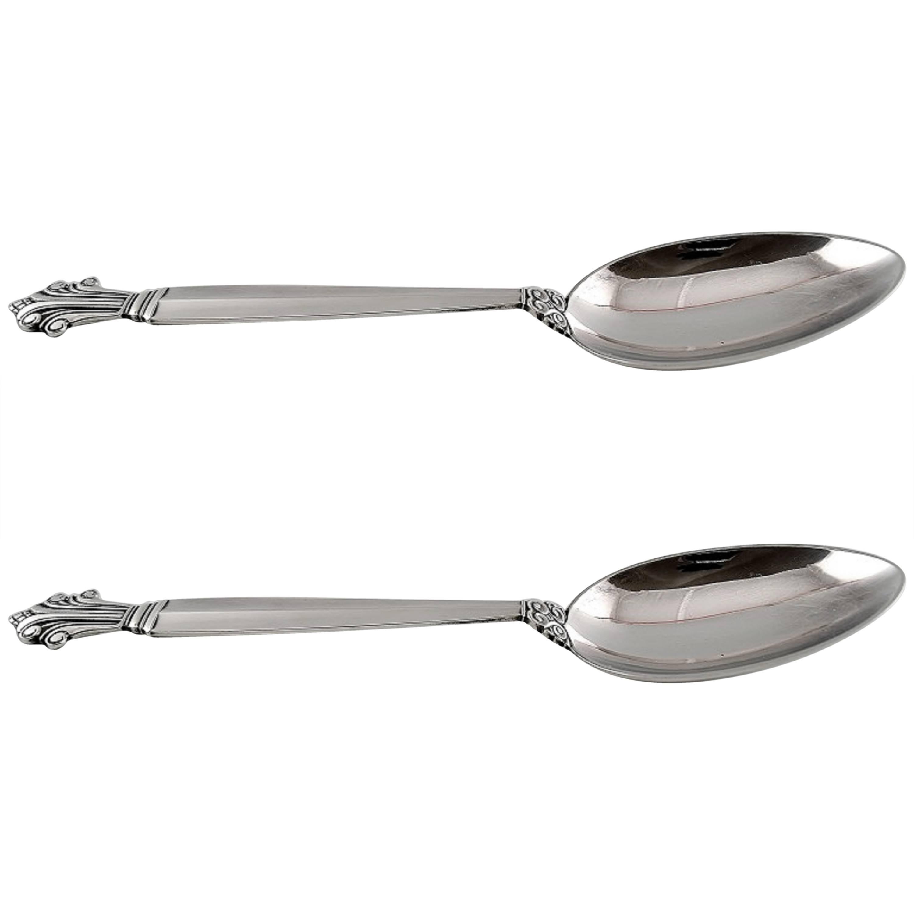 Deux cuillères à dessert en argent à acanthes de Georg Jensen, conçues par Johan Rohde en vente
