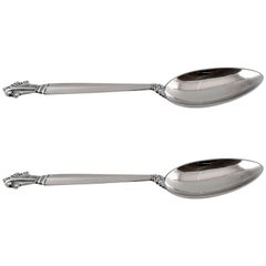 Georg Jensen Silver Acanthus, Designed by Johan Rohde, Two Dessert Spoons