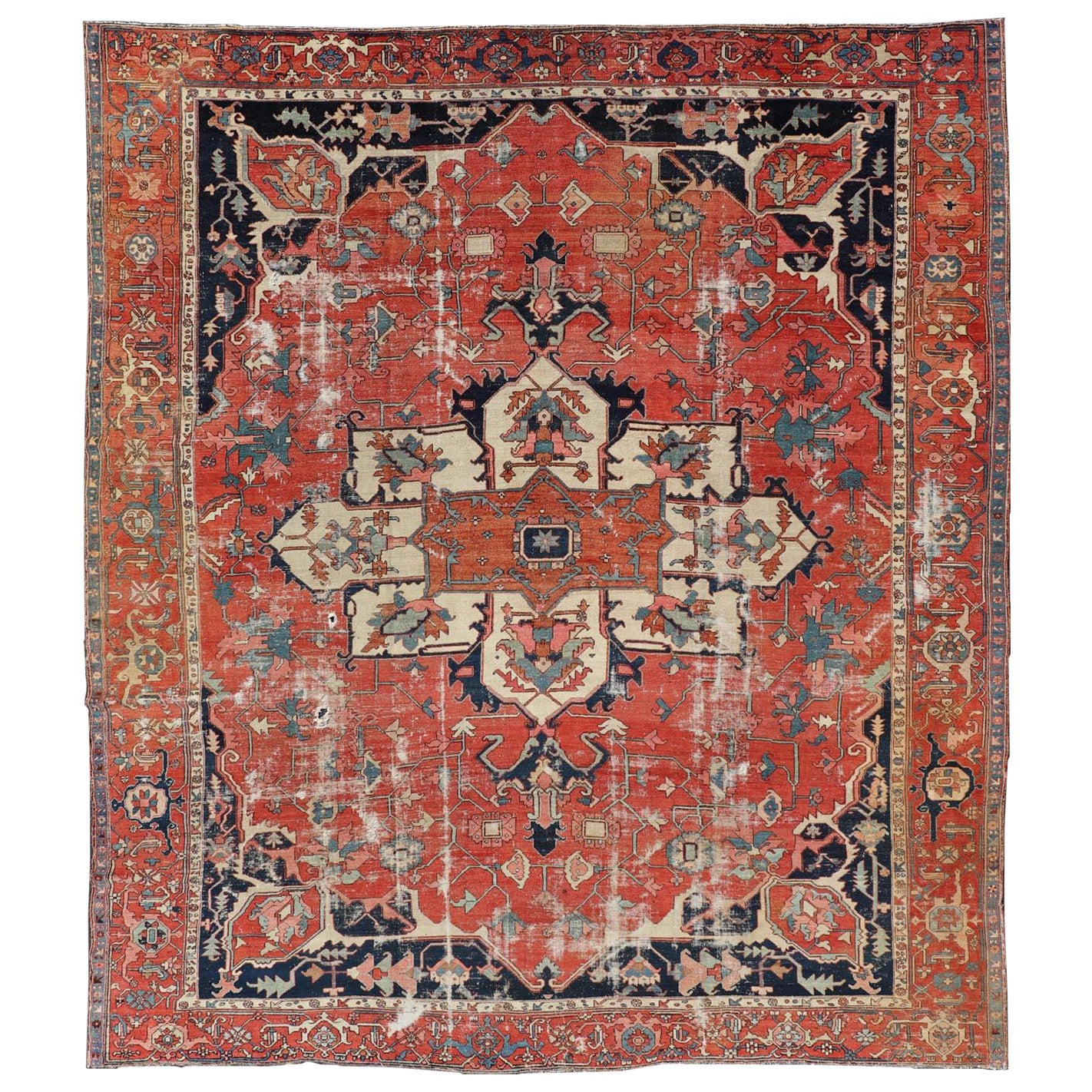Tapis Serapi orné d'un médaillon central aux couleurs riches 10'5 x 13'1 en vente