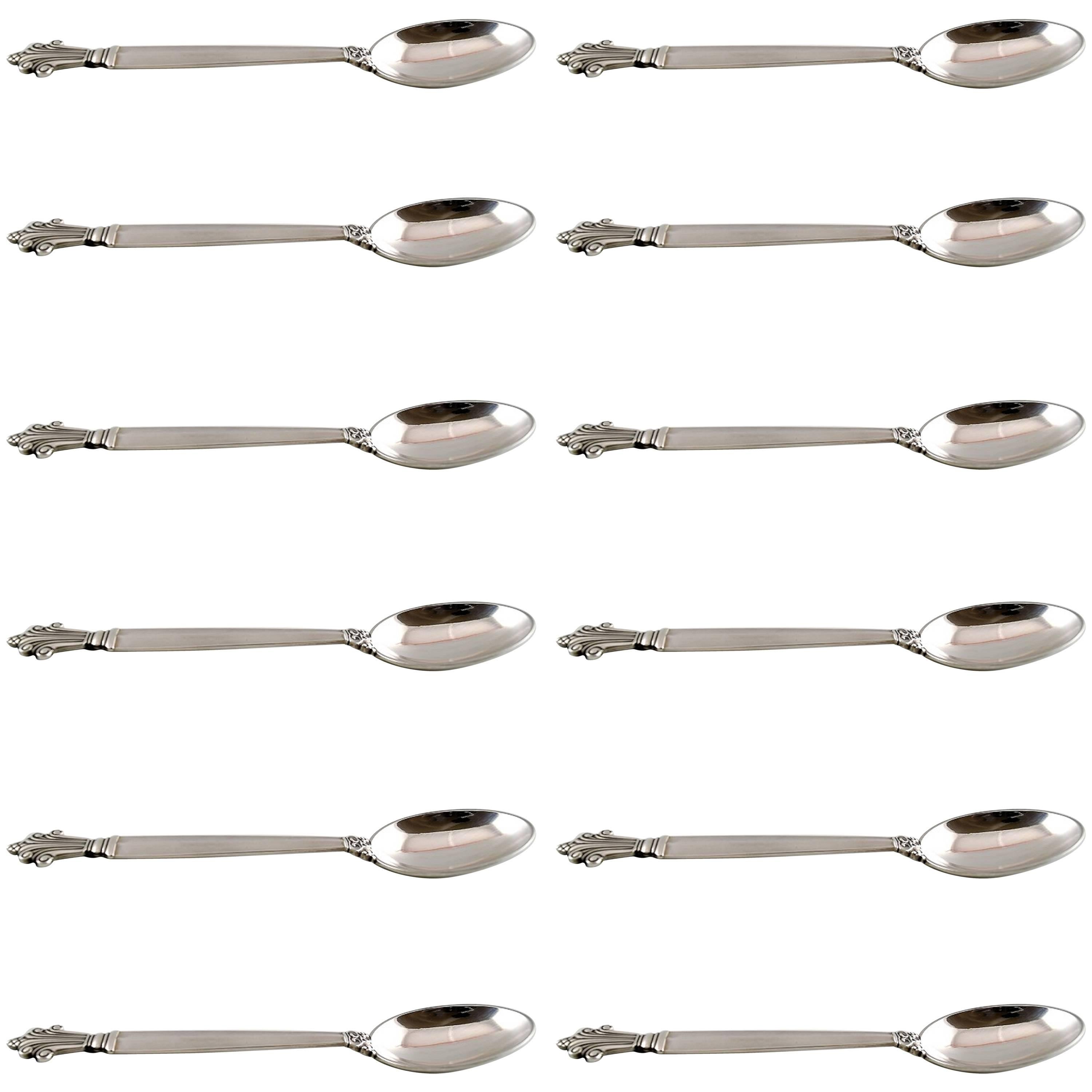 12 Georg Jensen Acanthus Sterling Silver 12 Coffee Spoons For Sale