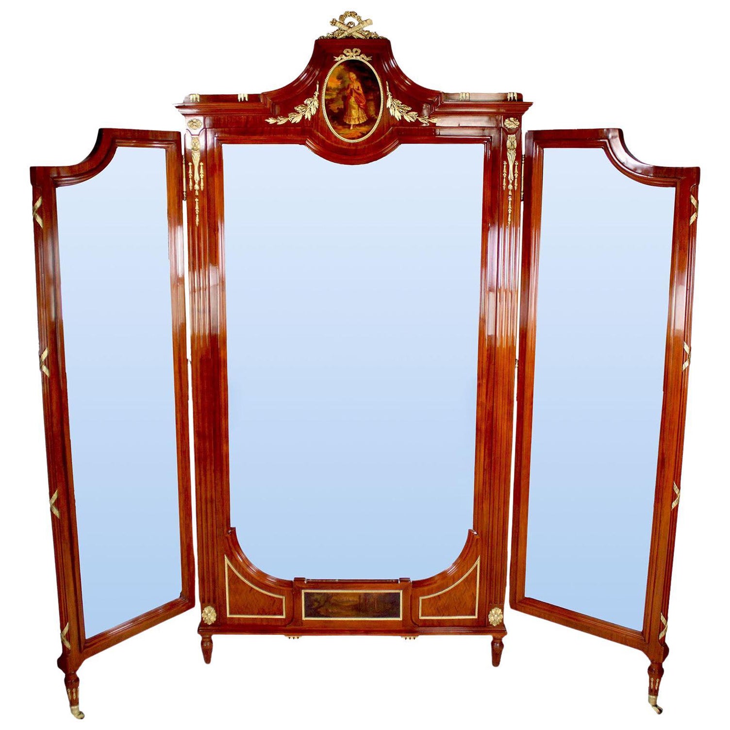 Französischer Goldbronze-Montierter Vernis-Martin-Schminkspiegel im Louis-XVI.-Stil des 19. Jahrhunderts im Angebot